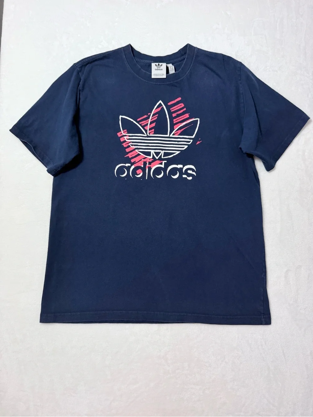 Adidas Originals Trefoil Graphic T-Shirt Navy Pink White Size XL